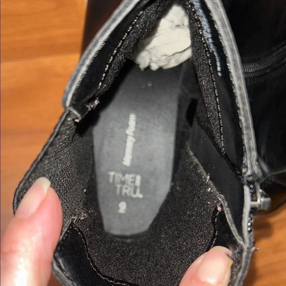 Time and Tru Black Ankle Booties with Tan Sole
